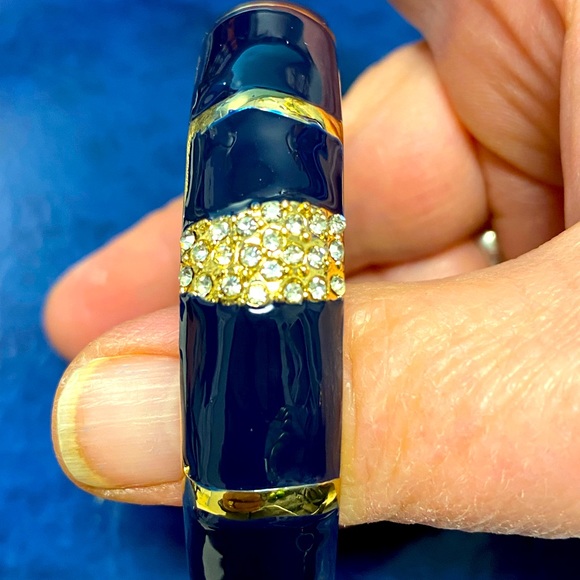 Landau Jewelry - New Landau navy blue enamel bracelet with rhinestone accents